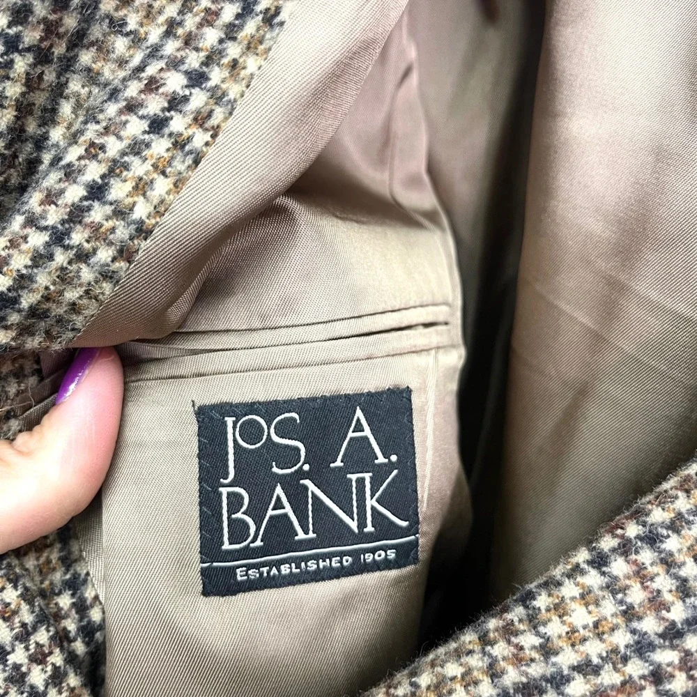 Jos. A. Bank‎ Blazer Men's 48R Brown Houndstooth Plaid Camel Hair 2-Button Suit